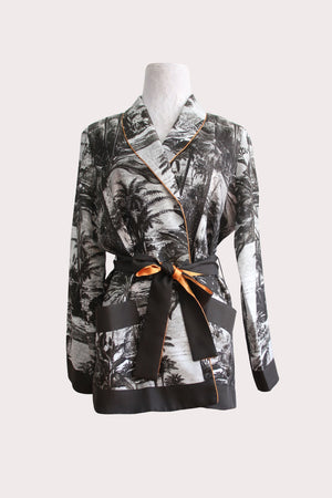 Katyusha Black&White Forest twill silk shawl jacket