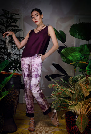 Katyusha Mauve Beasts twill silk pants and aubergine top
