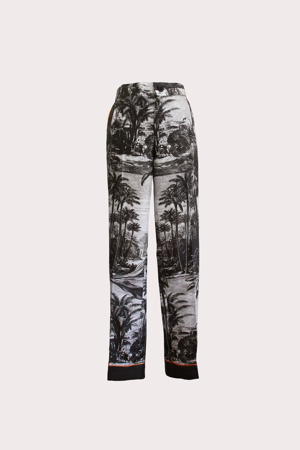 Katyusha Black&White Forest twill silk pants