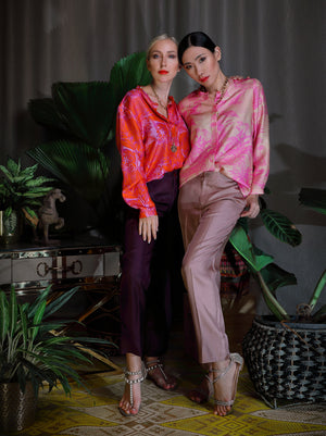 Katyusha Funky pink classic blouse, pink sand blouse and simple pants
